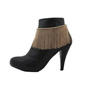 Women Gold Metal Chain Boot Bracelet Wrap Shoe Long Fringes Charm Dance Dangle